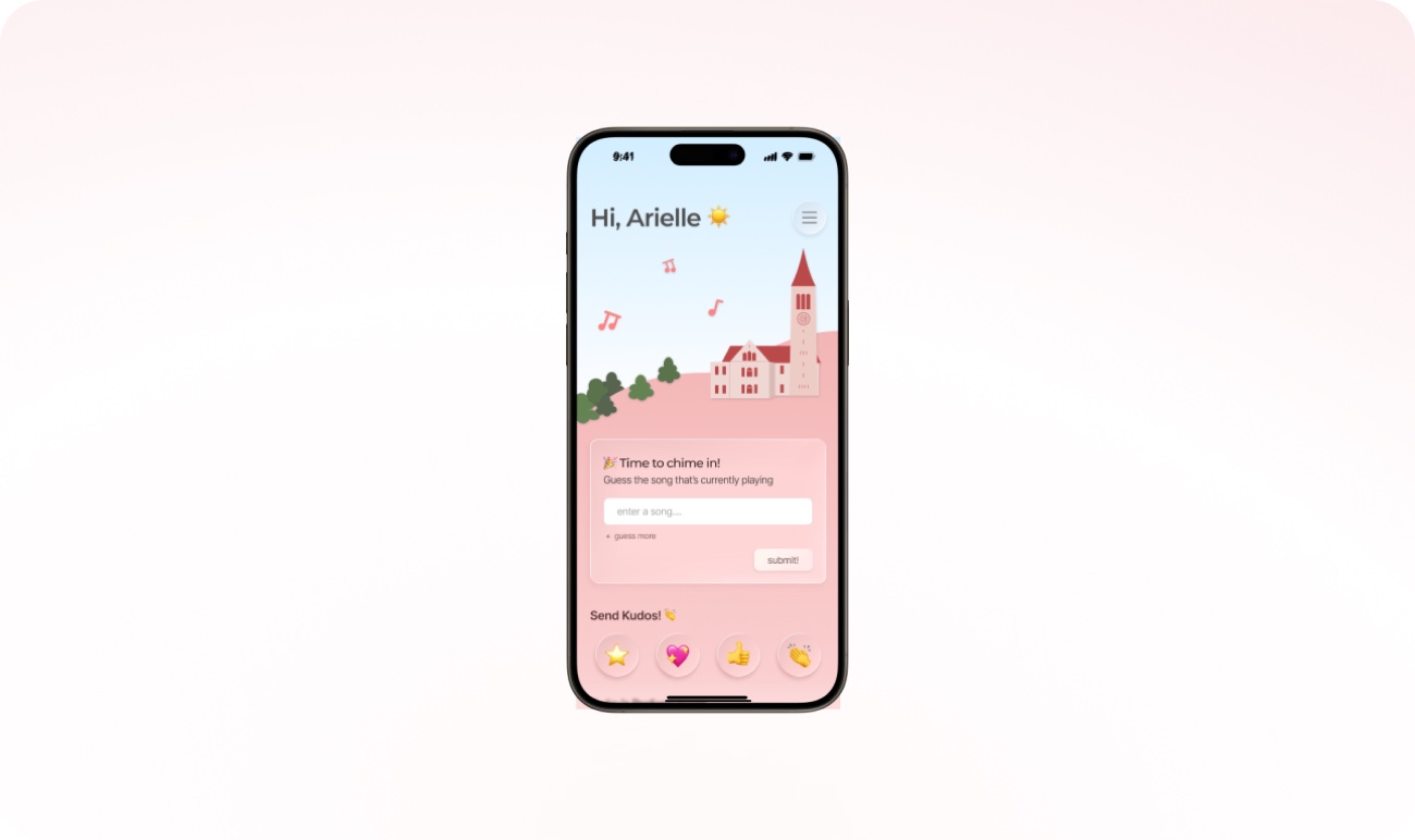 Cornell Chimes app on a soft pink background