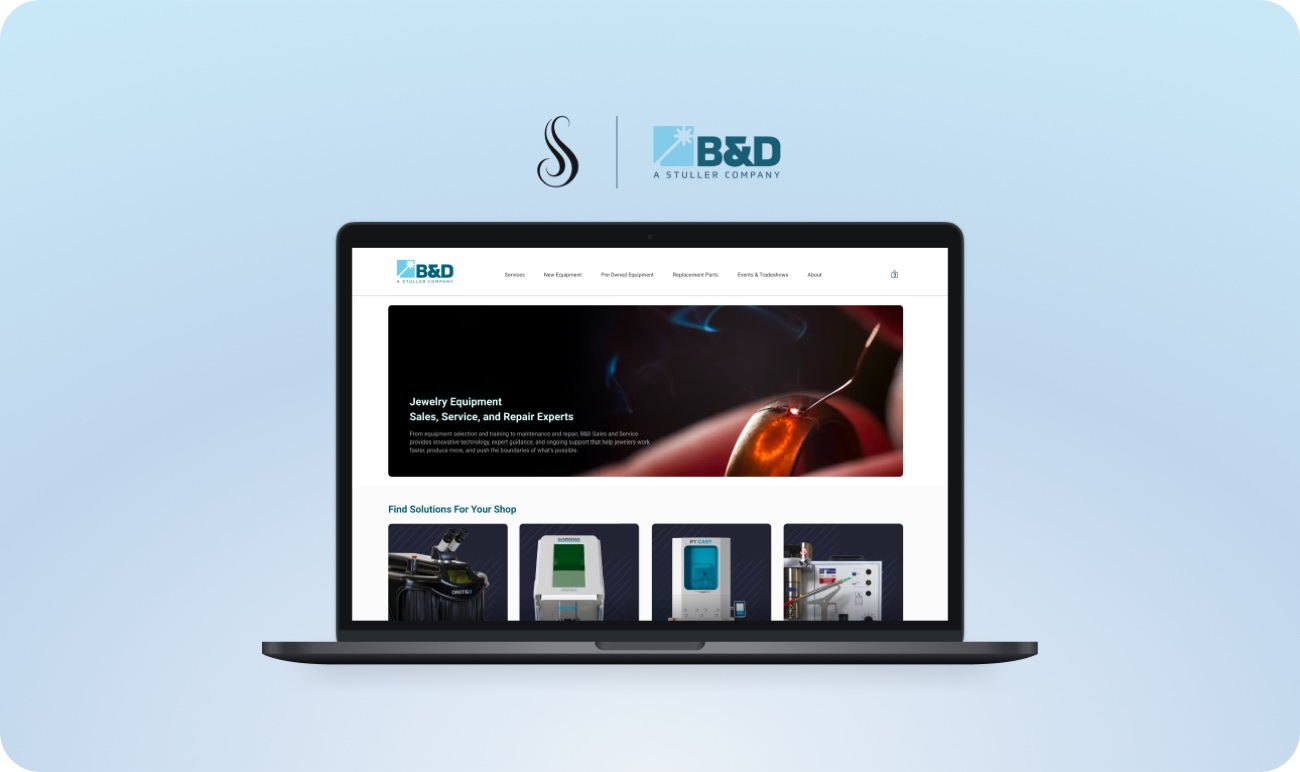 Stuller B&D website on a laptop